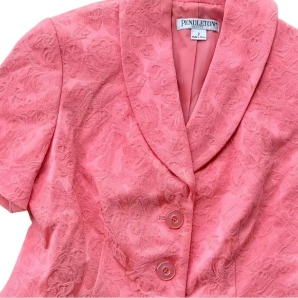 Pendleton Floral Short Sleeve Buttoned Blazer Jacket Peach Pink Size Petite 2 - Picture 3 of 7